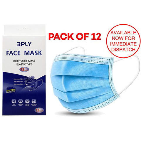 3 PLY DISPOSABLE MASK - ELASTIC TYPE 12 pk
