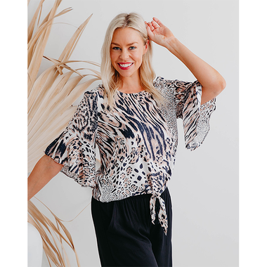 Tie Top Beige Animal Print